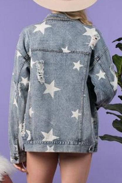 Chaqueta vaquera de manga larga con cuello vuelto, hebilla rasgada y estrellas de Street