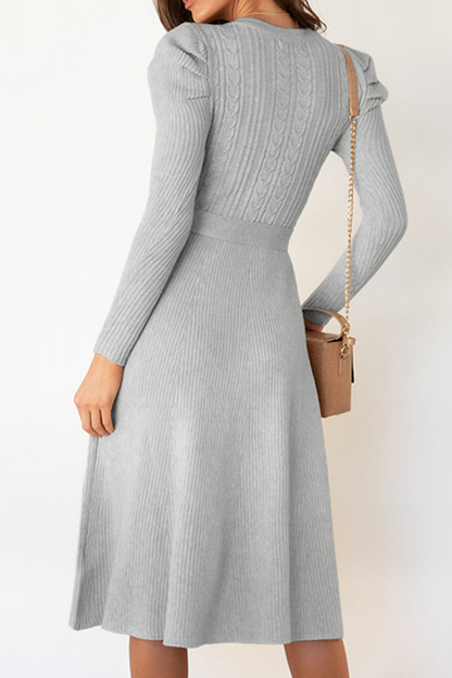 Elegante vestido de suéter liso con cinturón y cuello redondo (5 colores)