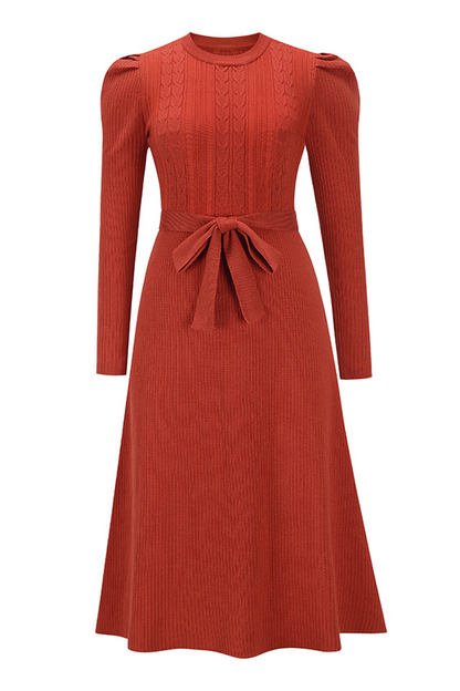 Elegante vestido de suéter liso con cinturón y cuello redondo (5 colores)
