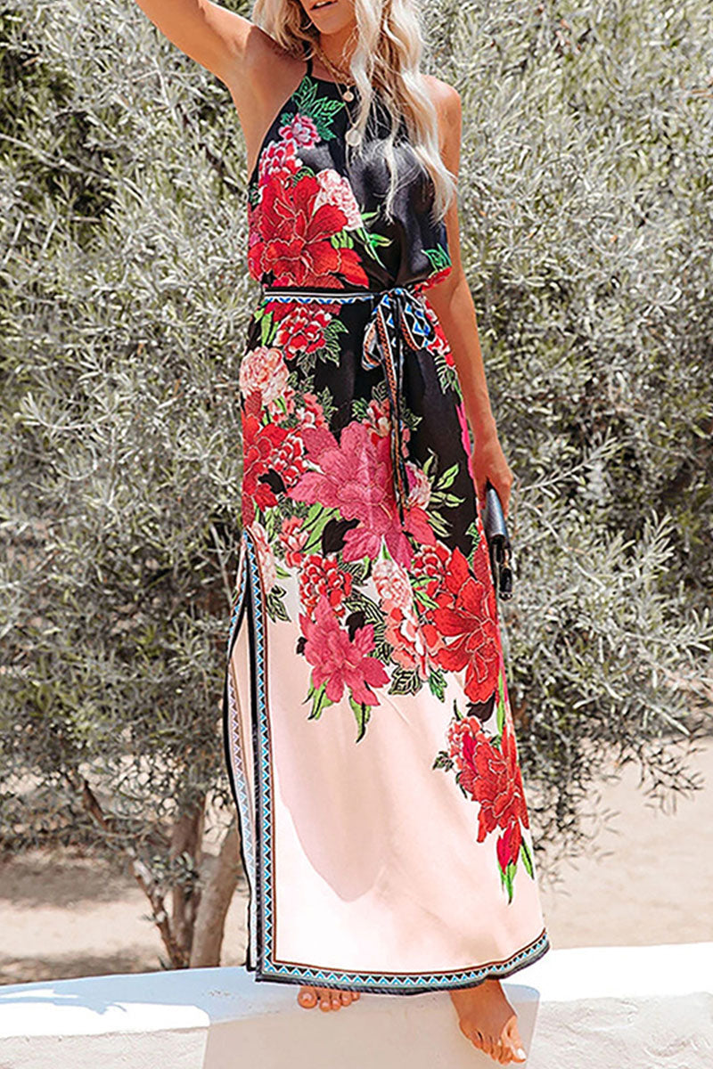 Vestidos de corte A con abertura y estampado de moda urbana