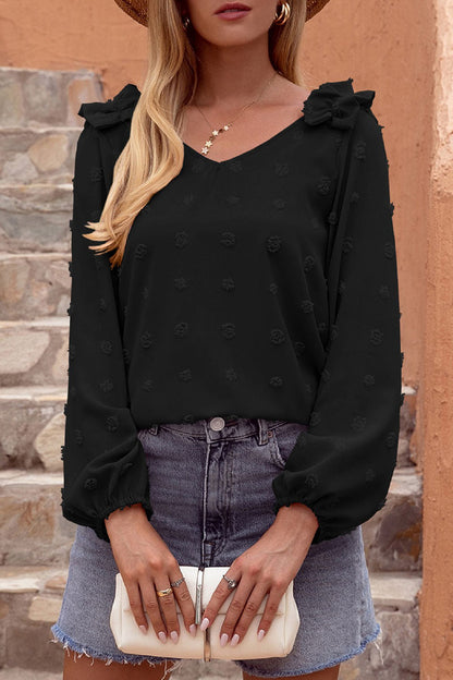 Tops casuales de moda con cuello en V y abertura en la parte superior lisa