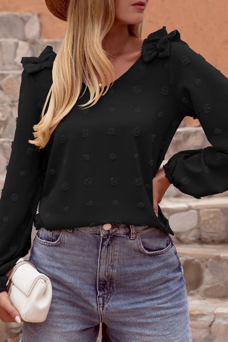 Tops casuales de moda con cuello en V y abertura en la parte superior lisa