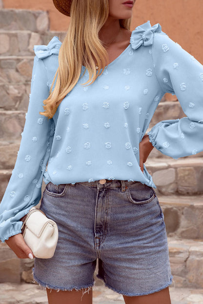 Tops casuales de moda con cuello en V y abertura en la parte superior lisa