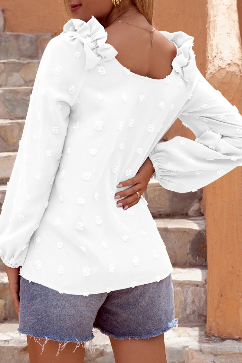 Tops casuales de moda con cuello en V y abertura en la parte superior lisa