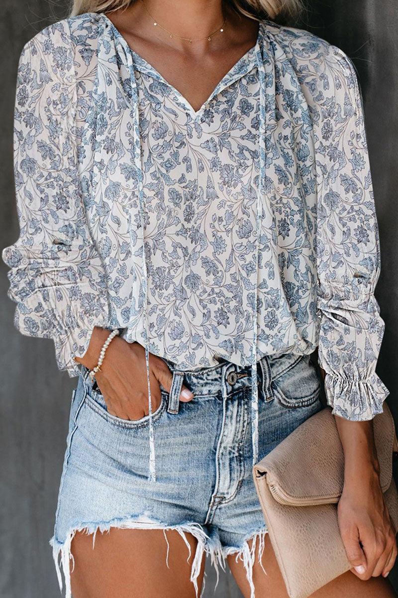 Tops de cuello en V con patchwork y estampados de moda urbana