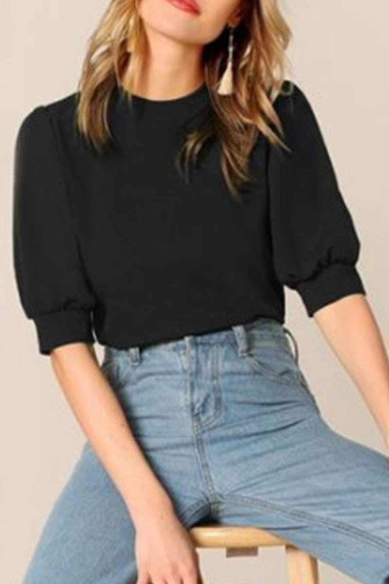 Tops casuales de cuello redondo con parches sólidos (9 colores)