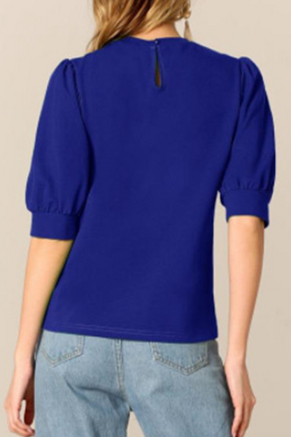 Tops casuales de cuello redondo con parches sólidos (9 colores)