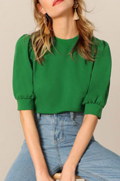 Tops casuales de cuello redondo con parches sólidos (9 colores)