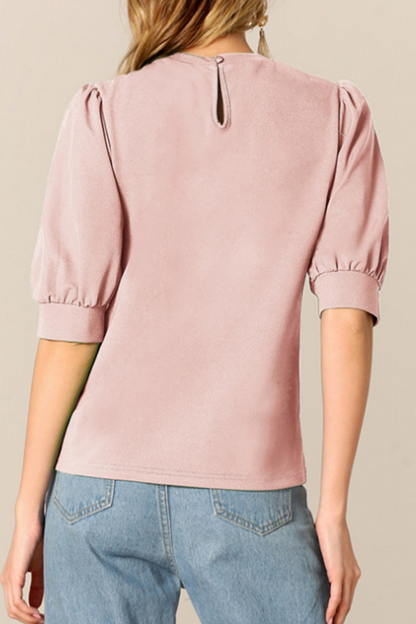 Tops casuales de cuello redondo con parches sólidos (9 colores)