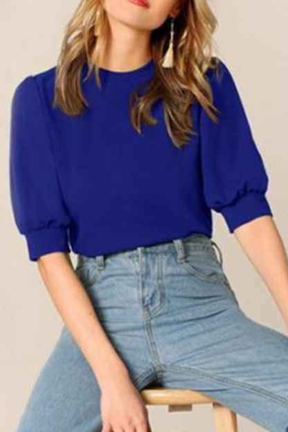 Tops casuales de cuello redondo con parches sólidos (9 colores)
