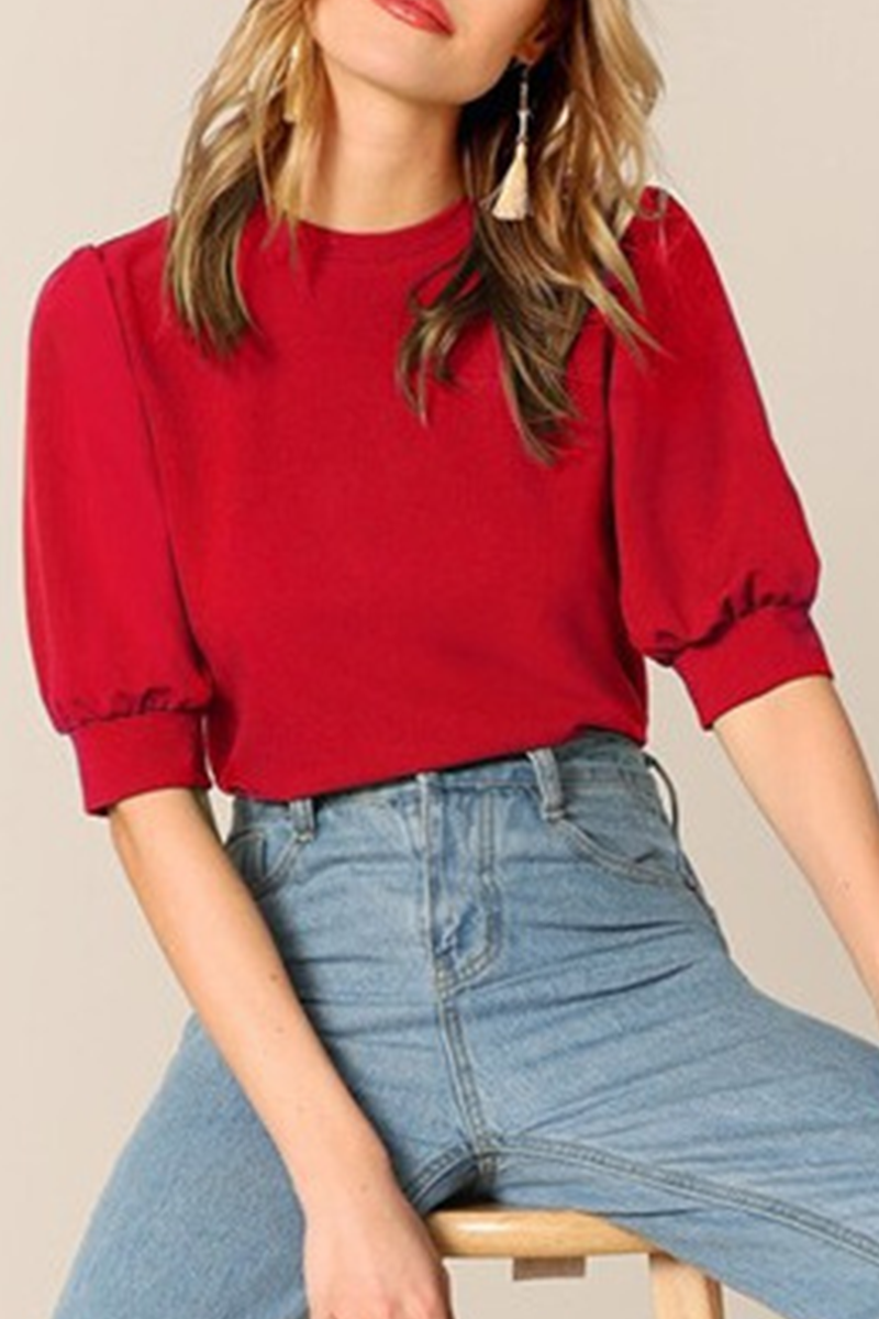 Tops casuales de cuello redondo con parches sólidos (9 colores)