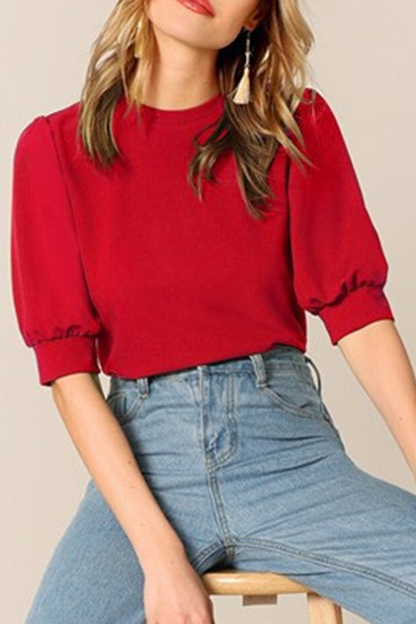Tops casuales de cuello redondo con parches sólidos (9 colores)