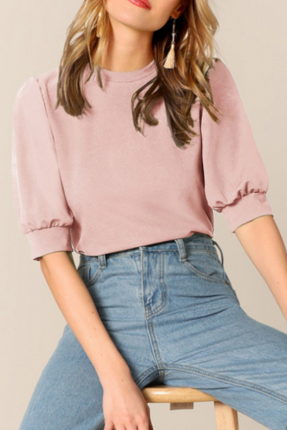 Tops casuales de cuello redondo con parches sólidos (9 colores)