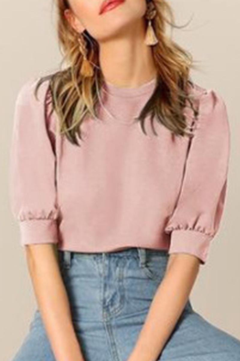 Tops casuales de cuello redondo con parches sólidos (9 colores)