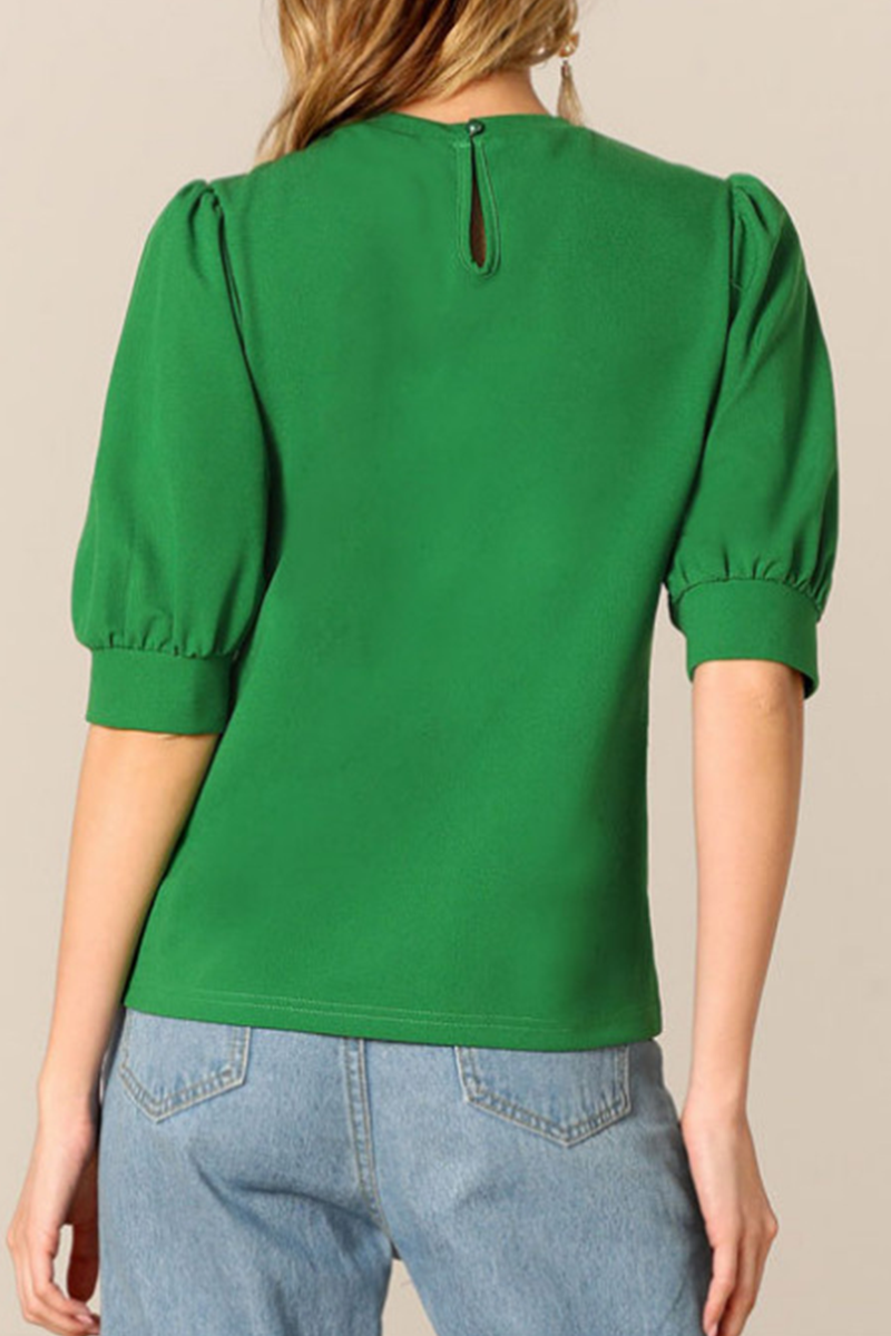 Tops casuales de cuello redondo con parches sólidos (9 colores)