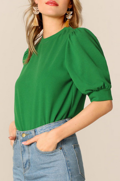 Tops casuales de cuello redondo con parches sólidos (9 colores)