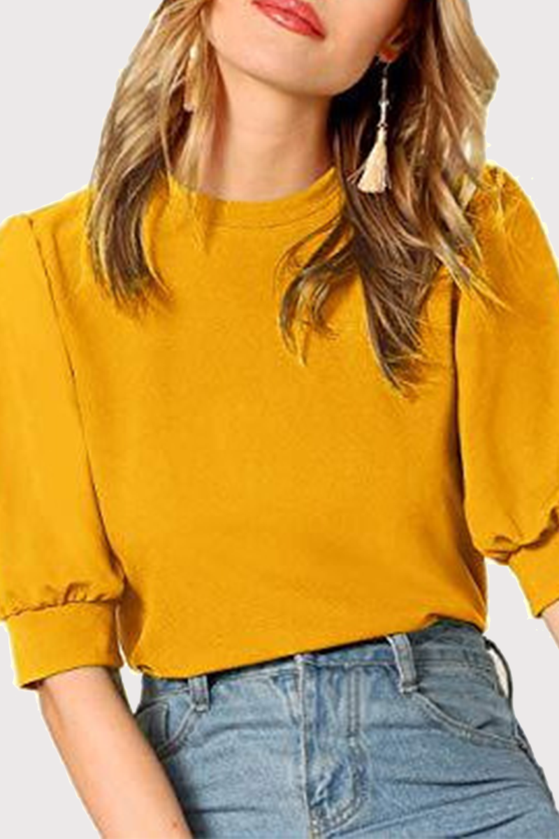 Tops casuales de cuello redondo con parches sólidos (9 colores)