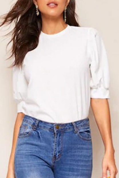 Tops casuales de cuello redondo con parches sólidos (9 colores)