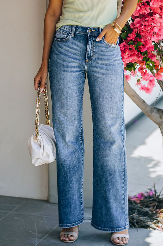 Pantalones de moda elegantes, lisos, básicos, rectos, de cintura media y pierna ancha