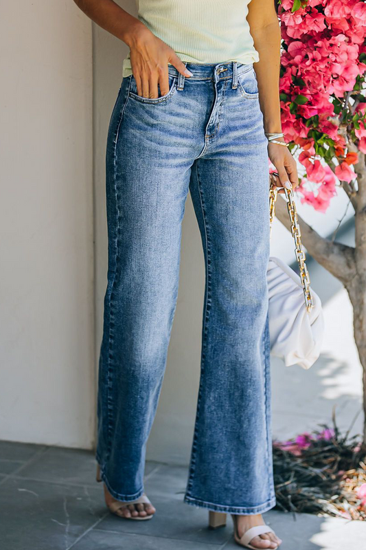 Pantalones de moda elegantes, lisos, básicos, rectos, de cintura media y pierna ancha