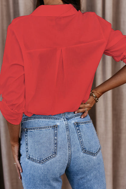 Blusas casuales de moda con cuello vuelto y parches lisos (4 colores)
