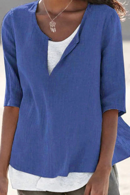 Tops de cuello en V con parches lisos y sencillos de moda (12 colores)