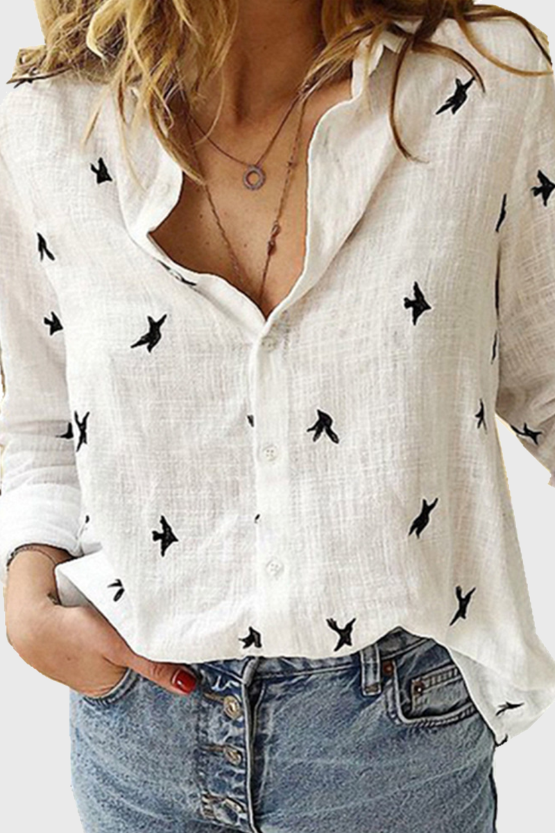 Blusa informal con cuello vuelto y hebilla con estampado (4 colores)