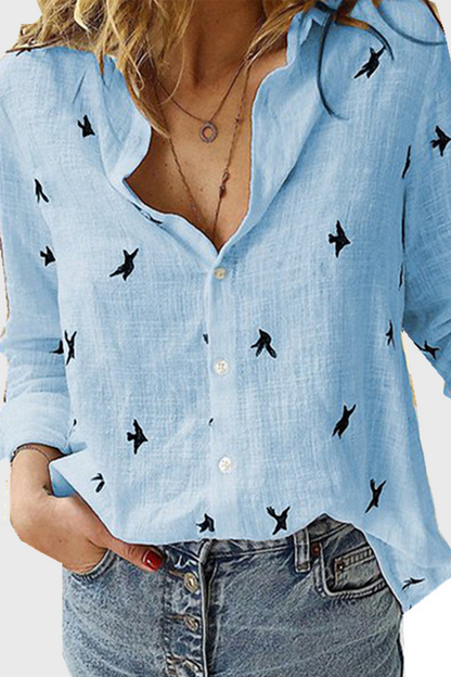 Blusa informal con cuello vuelto y hebilla con estampado (4 colores)