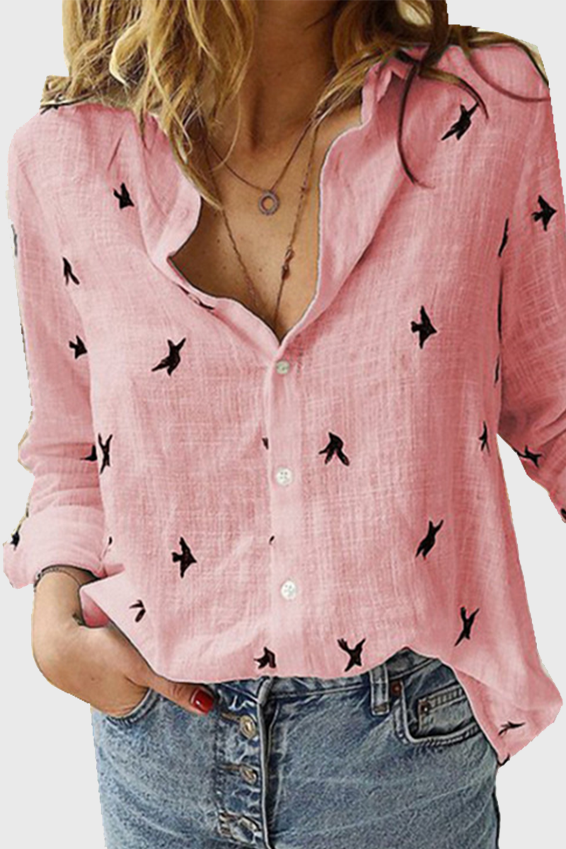 Blusa informal con cuello vuelto y hebilla con estampado (4 colores)