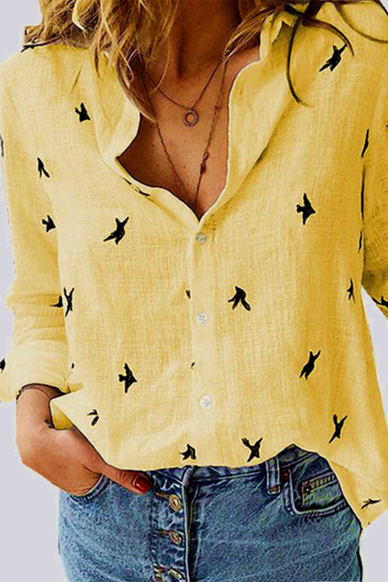 Blusa informal con cuello vuelto y hebilla con estampado (4 colores)