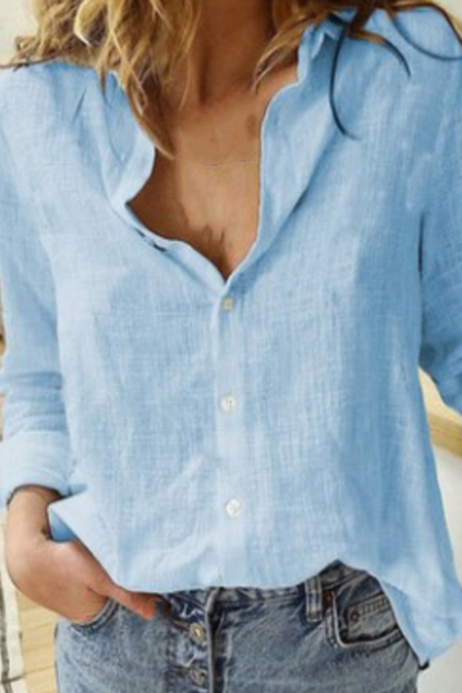 Blusas casuales de cuello vuelto con hebilla y retazos lisos (5 colores)
