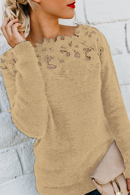 Suéter informal de encaje liso con hombros descubiertos (10 colores)