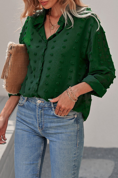 Blusas elegantes con cuello vuelto, hebilla y patchwork liso (6 colores)