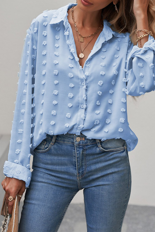 Blusas elegantes con cuello vuelto, hebilla y patchwork liso (6 colores)