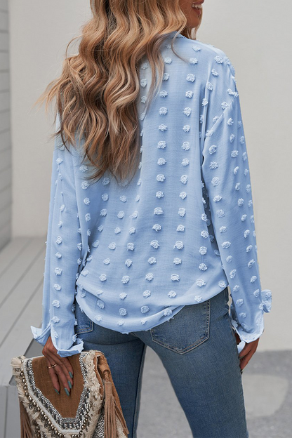 Blusas elegantes con cuello vuelto, hebilla y patchwork liso (6 colores)