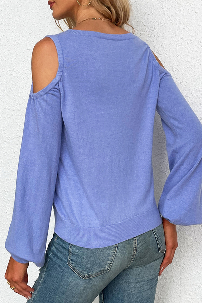 Suéter casual liso con cuello redondo y aberturas