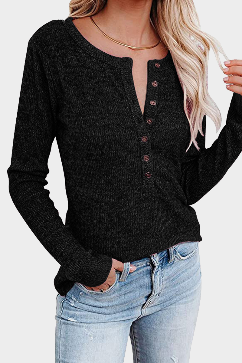 Blusa informal lisa con botones y cuello redondo (4 colores)