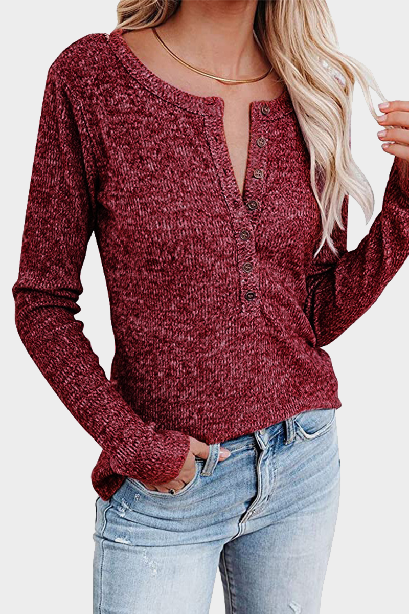 Blusa informal lisa con botones y cuello redondo (4 colores)