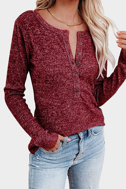 Blusa informal lisa con botones y cuello redondo (4 colores)