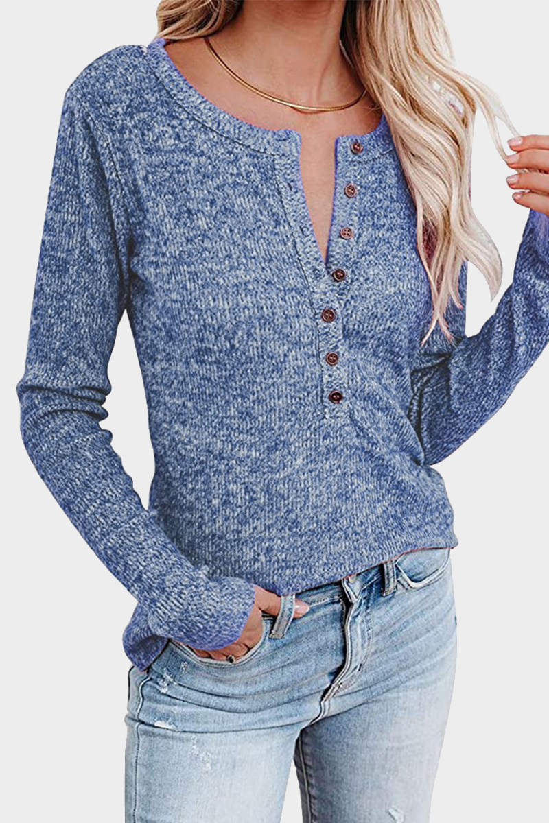 Blusa informal lisa con botones y cuello redondo (4 colores)
