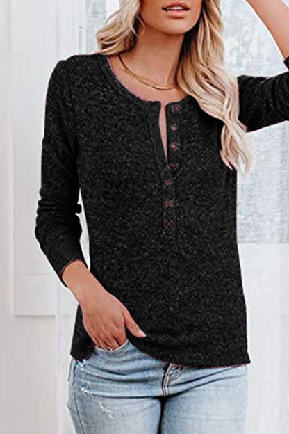 Blusa informal lisa con botones y cuello redondo (4 colores)