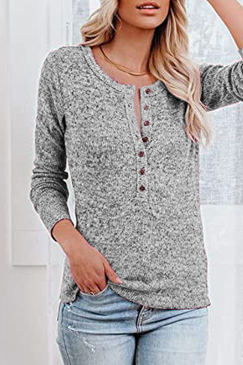 Blusa informal lisa con botones y cuello redondo (4 colores)