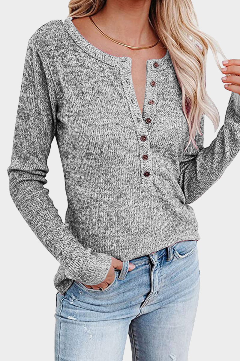 Blusa informal lisa con botones y cuello redondo (4 colores)