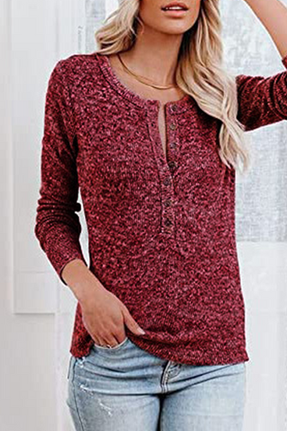Blusa informal lisa con botones y cuello redondo (4 colores)