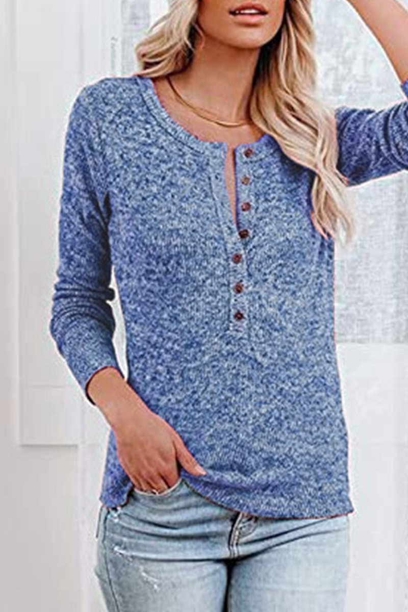 Blusa informal lisa con botones y cuello redondo (4 colores)
