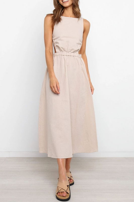 Vestidos casuales de falda lisa con espalda descubierta y cuello redondo (4 colores)