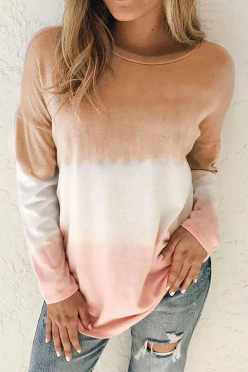 Tops de cuello redondo con patchwork de cambio gradual y dulce de moda (6 colores)