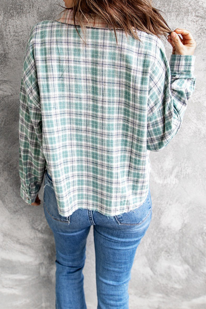 Tops casuales con cuello vuelto, hebilla y unión dividida a cuadros