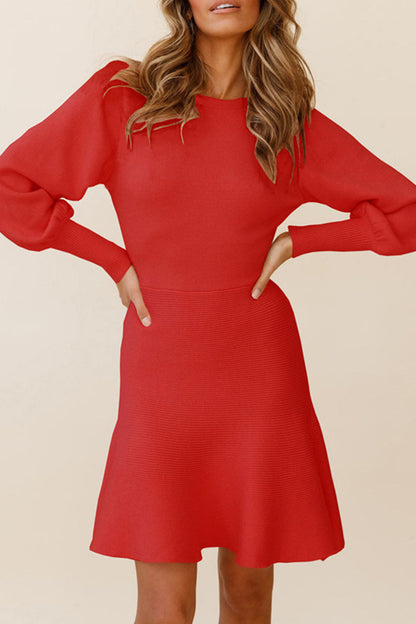 Vestidos de celebridades de moda con cuello redondo, patchwork liso y corte A (4 colores)