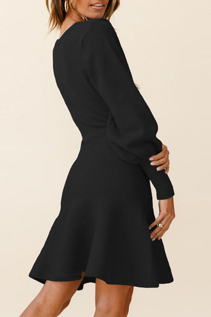 Vestidos de celebridades de moda con cuello redondo, patchwork liso y corte A (4 colores)